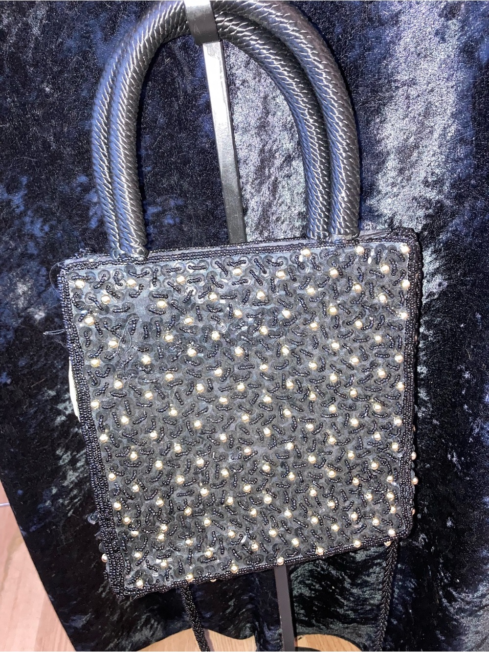 Black Beaded Handbag - Elegant Evening Shoulder Bag Golden Crown
